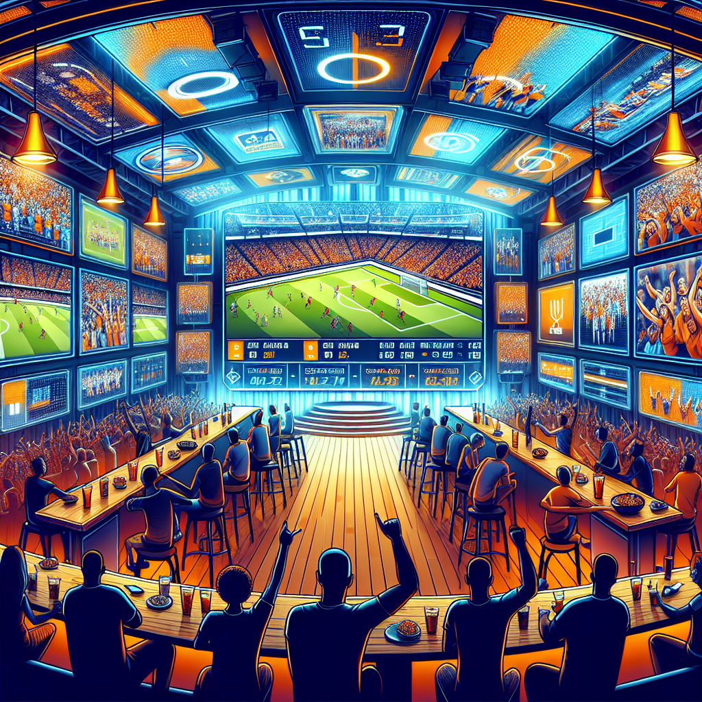 Interior digital del BetWarrior Sport Bar con pantallas y ambiente deportivo