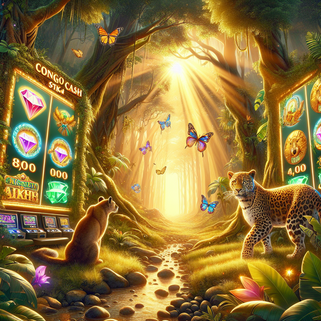 Banner Congo Cash slot: jungla vibrante y elementos de tragamonedas, ideal para h1.