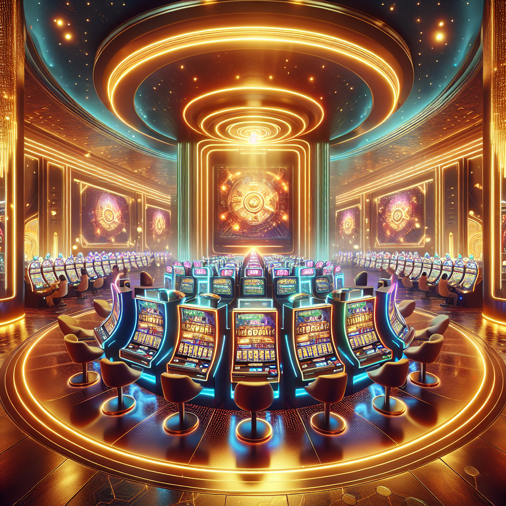 Ambiente vibrante de casino online Betwarrior con slots y jugadores sonrientes